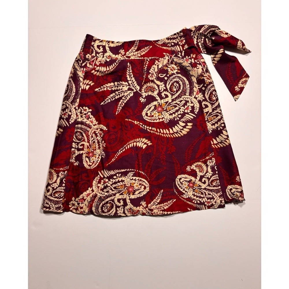 Talbots Petites Burgundy Paisley Side Tie A-Line Skirt Red Floral Size 4P‎